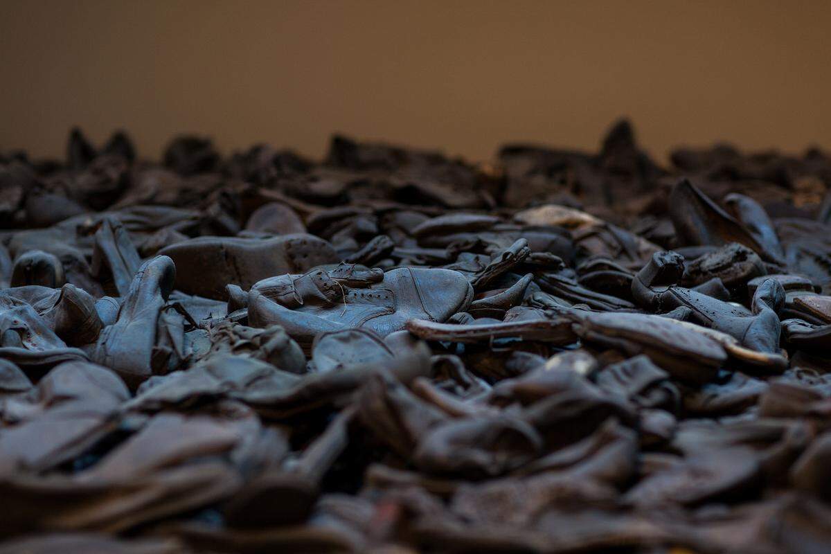 Shoes confiscated from prisoners at Majdanek, on loan from the State Museum of Majdanek, Lublin, Poland. Visitors frequently report that the sight and smell of the 4,000 shoes is the most searing memory from their time in the Permanent Exhibition.