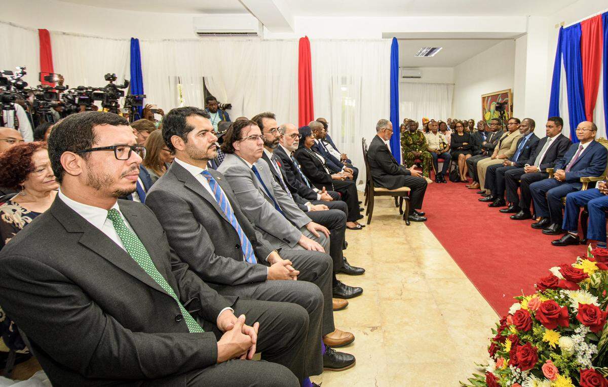 Members of the foreign diplomatic corps. in Haiti attend Monday’s ceremony welcoming new Prime Minister Alix Didier Fils-Aimé after Transitional Presidential Council fired Prime Minister fired Garry Conille after less than six months.
