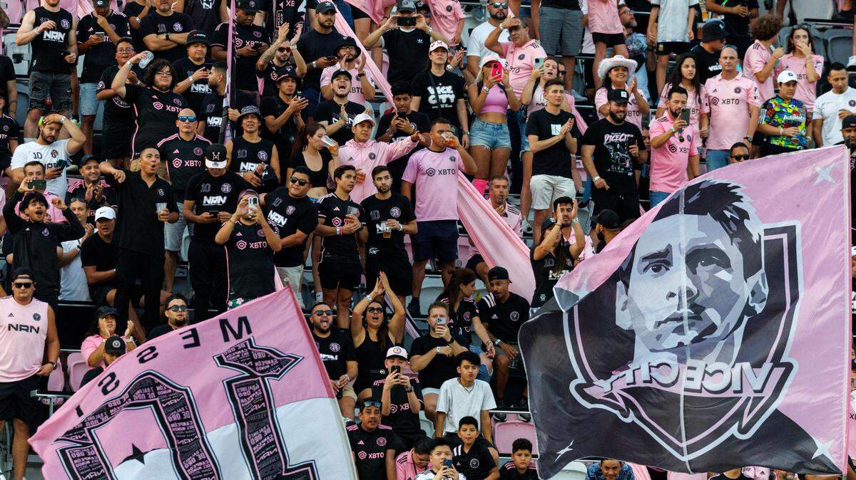 Inter Miami fans show tier support before the start of his team’s MLS match against Nashville SC at DRV PNK Stadium on Wednesday, Aug. 30, 2023, in Fort Lauderdale, Fla