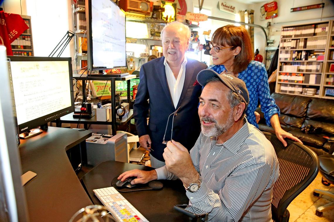 Filmmaker Jerry Levine and executive producer Mindy Hersh meet with Holocaust survivor Fred Mulbauer during an editing session of ‘My Survivor.’ The film pairs students from the University of Miami and Holocaust survivors to keep the stories of the survivors alive. The film, shot in Miami, will debut Jan. 17 at the Miami Jewish Film Festival.