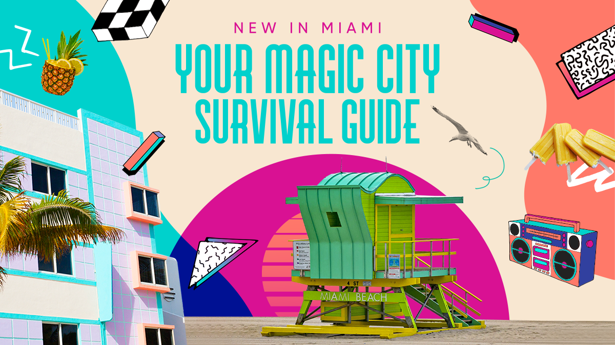 Illustrated collage of Miami imagery