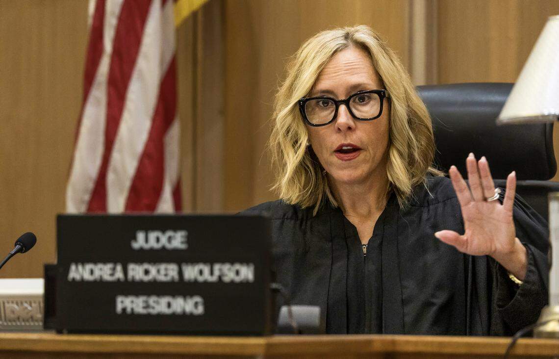 Judge Andrea Ricker Wolfson presides during a plea hearing for defendant Maiky Simeon accused in the deaths of five young people in a wrong-way crash on the Palmetto Expressway in 2022, at the Gerstein Justice Building, in Miami on Friday, April 24, 2026.
