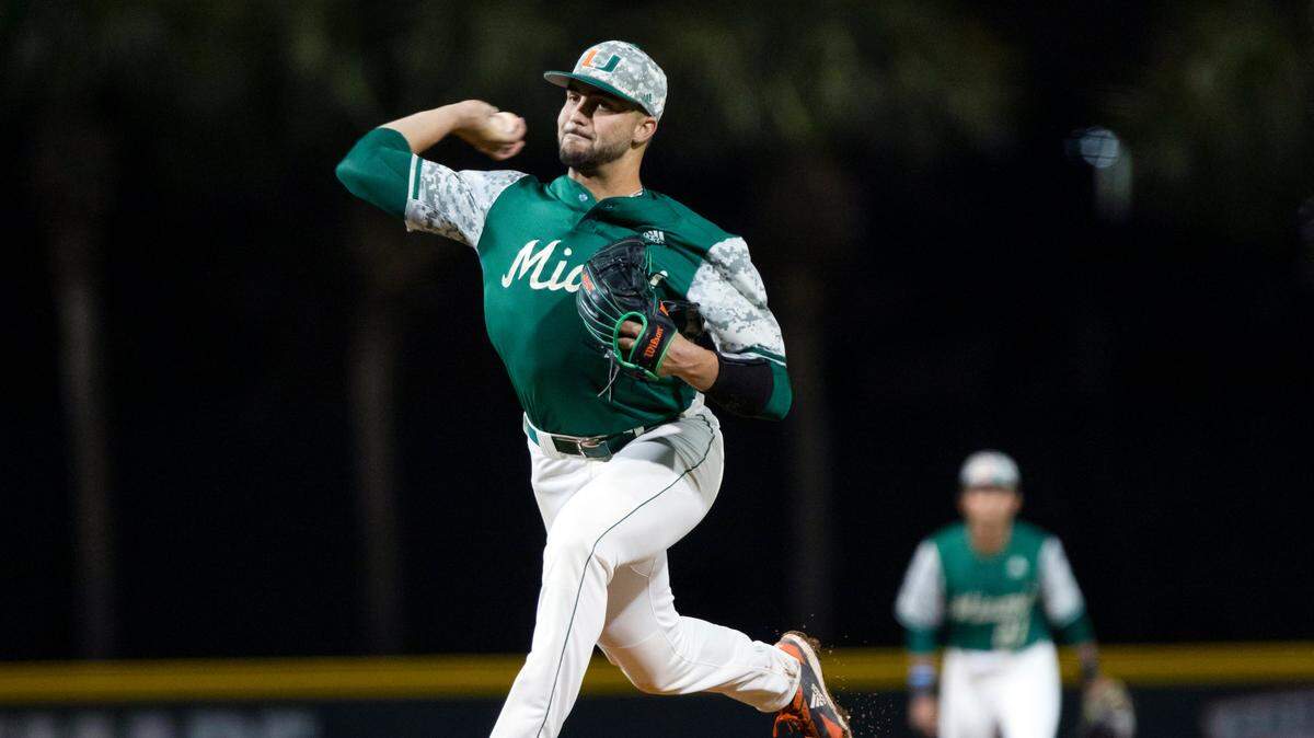 Miami Hurricanes right-handed pitcher Christopher McMahon is a 6-2, 215-pound junior whose fastball sits 92-94 mph and has touched 97, was dominant this year, going 3-0 with a 1.05 ERA in four starts. In 25.2 innings, McMahon struck out 38, walked five and allowed batters to hit just .207.
