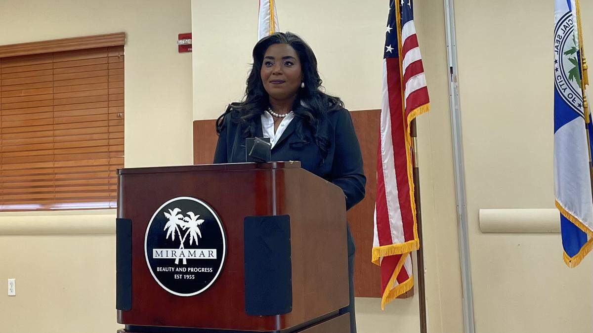 Former Broward County Commissioner Barbara Sharief rolls out her social justice and immigration platform in her run for state Senate in Miramar on May 19, 2022. She is running in the Democratic primary against Florida Senate Minority Leader Lauren Book for the newly-redrawn Senate District 35.