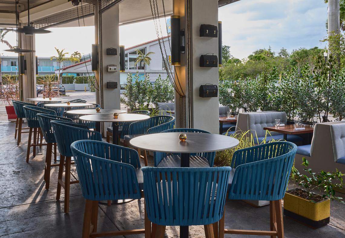 The outdoor patio at the new Blue Collar restaurant in Miami.