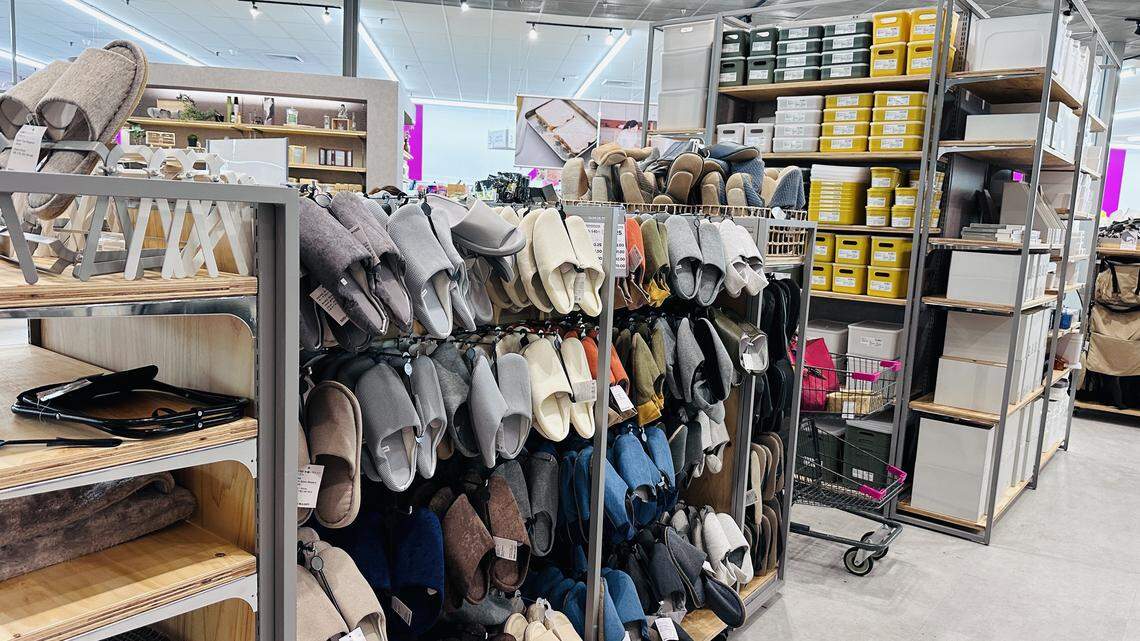 Comfy slippers at the new Kendall Higate Square Daiso on grand opening week of Feb. 19, 2026.