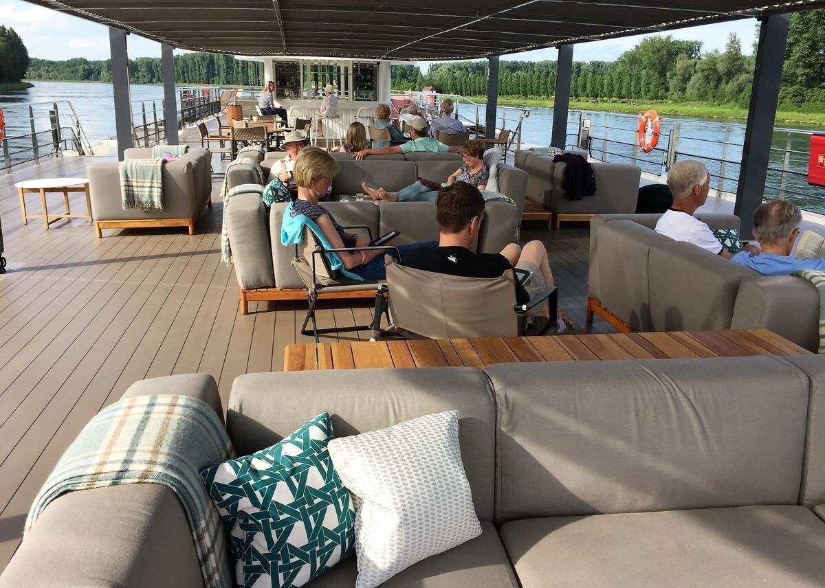 Top deck of Crystal Bach, cruising on the Rhine.