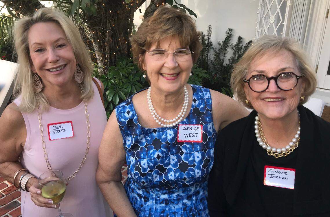 Gathering to help raise money for Coral Gables Senior High School at the Cavalier Kickoff party are Sally Stoltz, Denise West and Ginger Jochem.