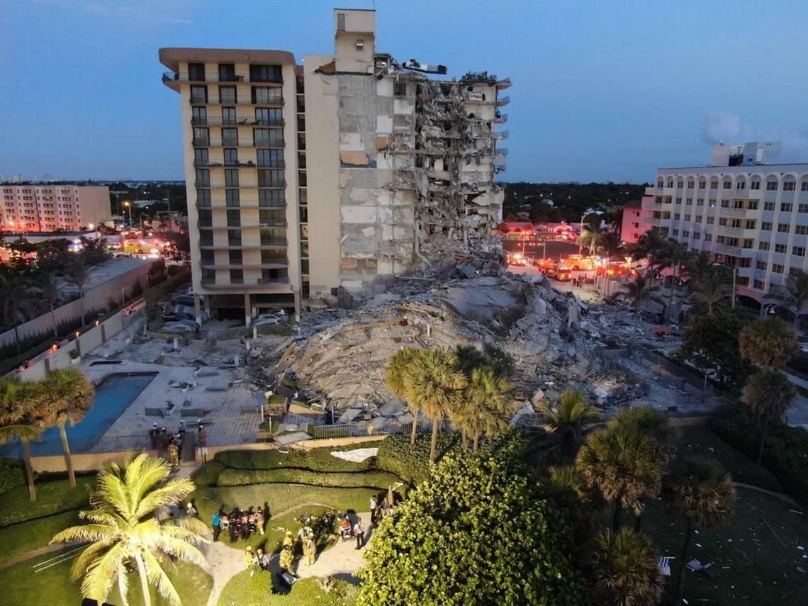 The partial collapse of the Champlain Towers South condo building that killed 98 people left a four-story tall pile of rubble.