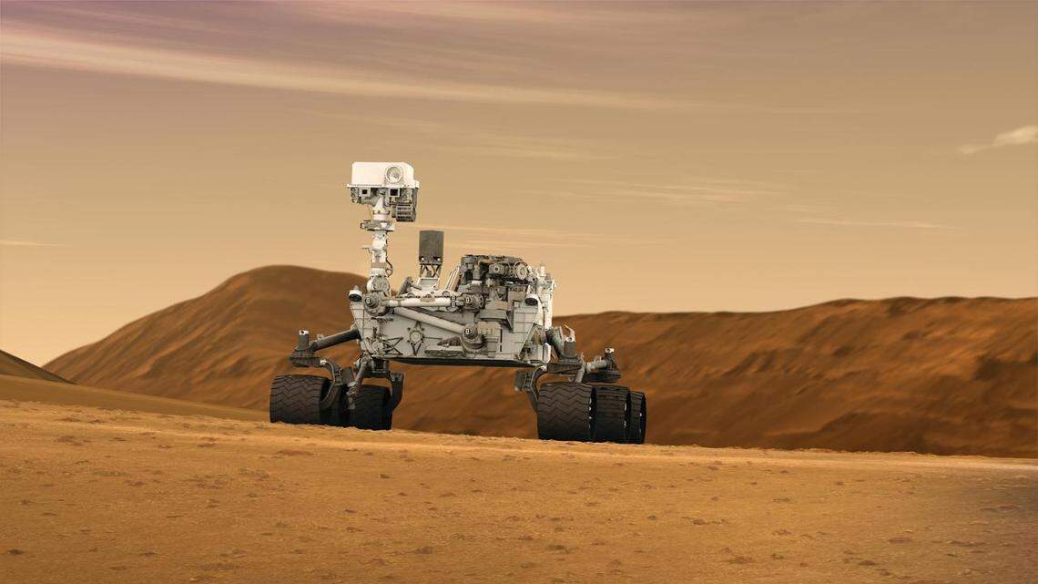This artist concept features NASA Mars Science Laboratory Curiosity rover, a mobile robot for investigating Mars past or present ability to sustain microbial life. nasa curiosity rover mars