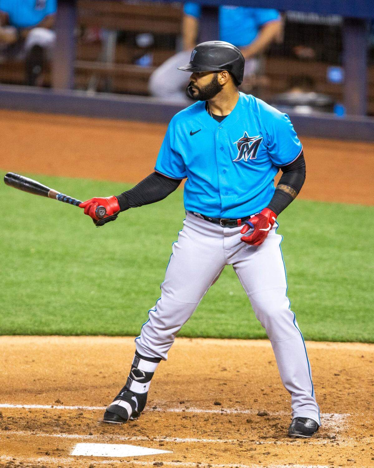 Marlins second baseman Jonathan Villar (2) waits for the pitch during a intra squad simulated game at Marlins Park in Miami, Florida on Friday, July 17, 2020.
