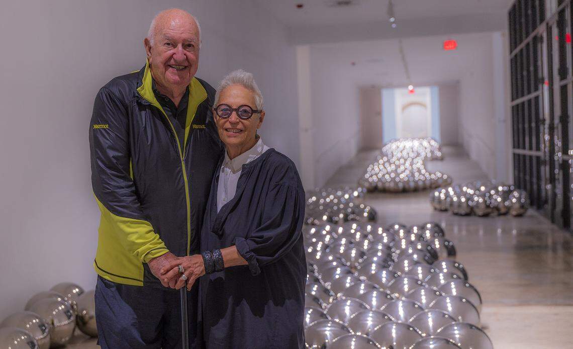 Mera and Don Rubell, posed next to the piece titled “ Narcissus Garden by artist Yayoi Kusama, on display at their Rubell Museum that is now a museum and a non-profit foundation. Their private art collection is an important one that has defined the Miami art scene for many years, on Friday November 07, 2025.