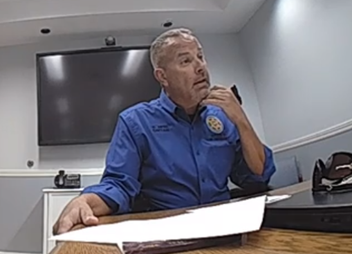 Florida Fish and Wildlife Conservation Commission Capt. David Dipre gives an interview to investigators about the Oct. 15, 2019, incident in which he shot a man three times during a welfare check. This image was taken from an officer’s body camera footage.