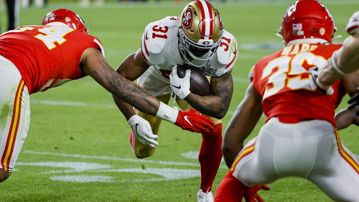 San Francisco 49ers running back Raheem Mostert (31) runs the ball against Kansas City Chiefs during the second half of Super Bowl 54 at Hard Rock Stadium in Miami Gardens, Florida on Sunday, February 2, 2020.