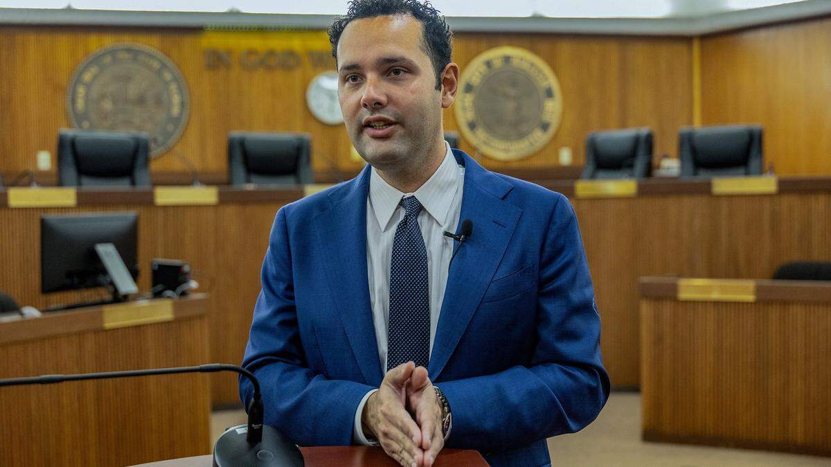 Hialeah elected Mayor Bryan Calvo talks to El Nuevo Herald reporter Veronica Egui Brito, during an interview ahead of his swearing ceremony on January 12th, on Friday January, 02 2026