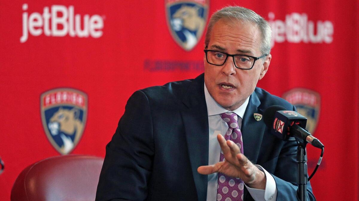 Florida Panthers new head coach Paul Maurice speaks during a press conference at the FLA Live Arena in Sunrise Florida on Thursday, June 23, 2022.