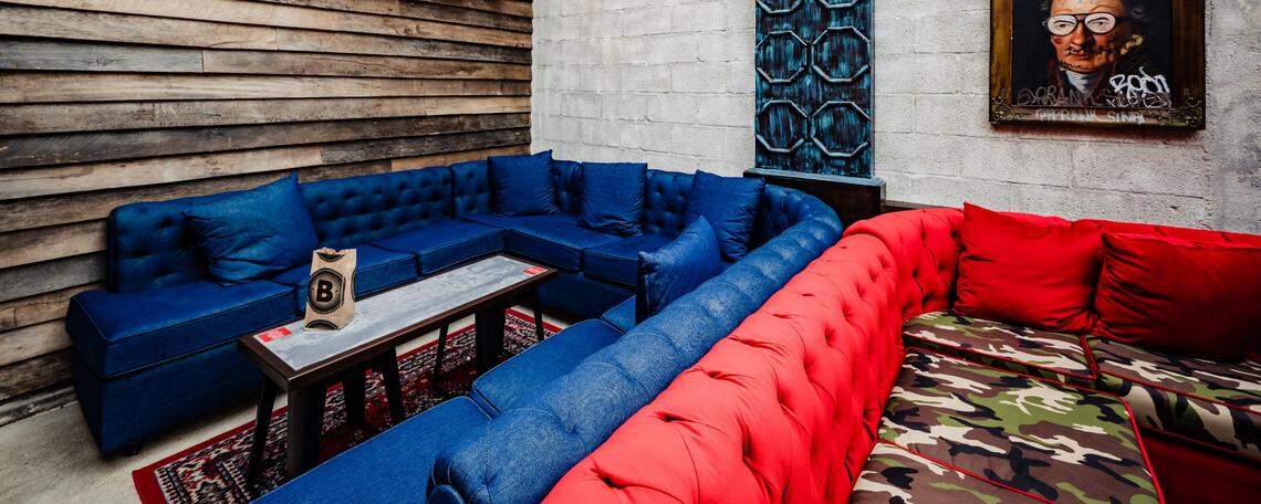 Couches in the lounge of the new Bodega Taqueria y Tequila in Coconut Grove.