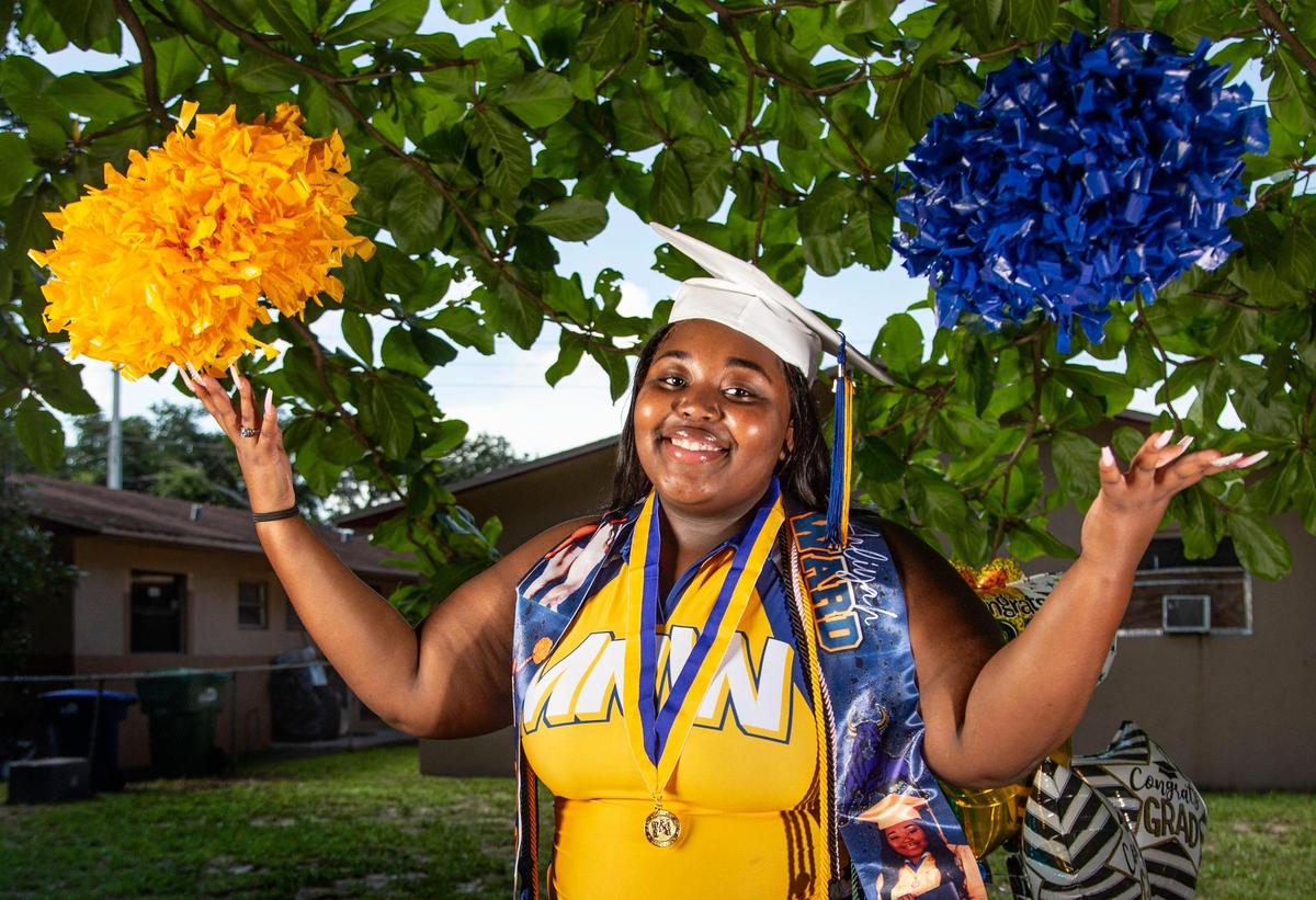 Aaliyah Ward, cheerleader and graduate of Miami Northwestern Senior High School, celebrates at home in Miami on Thursday, June 10, 2021.