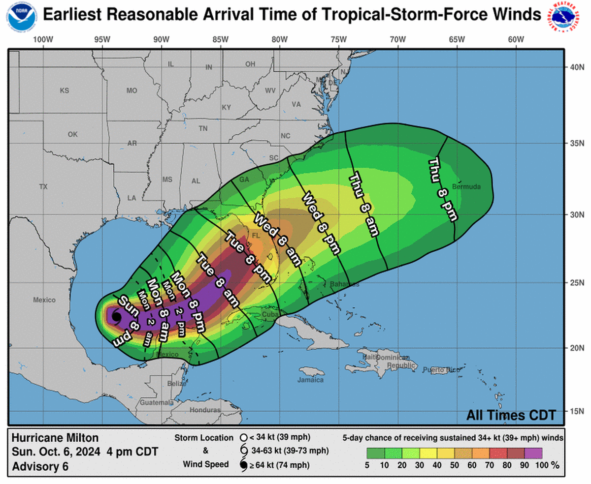 Florida could start to feel Hurricane Milton’s winds as soon as Tuesday evening.