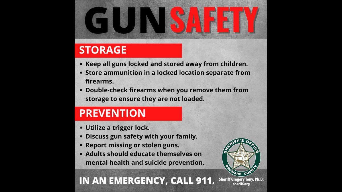 The Broward Sheriff’s Office released this firearm safety graphic following the accidental shooting death of a 6-year-old boy in Tamarac Monday, Sept. 30, 2024.