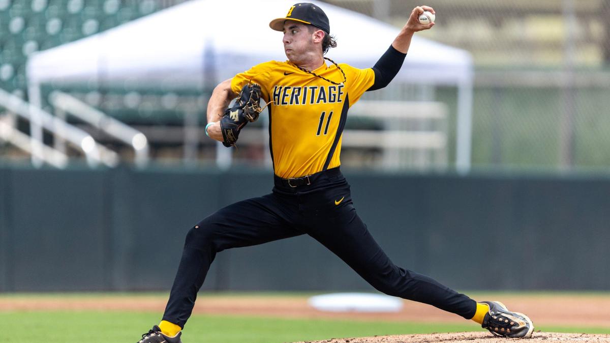 American Heritage pitcher Spencer Krasner (11) throws the ball during the first inning of the Class 5A state semifinal game against Tallahassee Lincoln at Hammond Stadium on Friday, May 17, 2024, in Fort Myers, Fla.