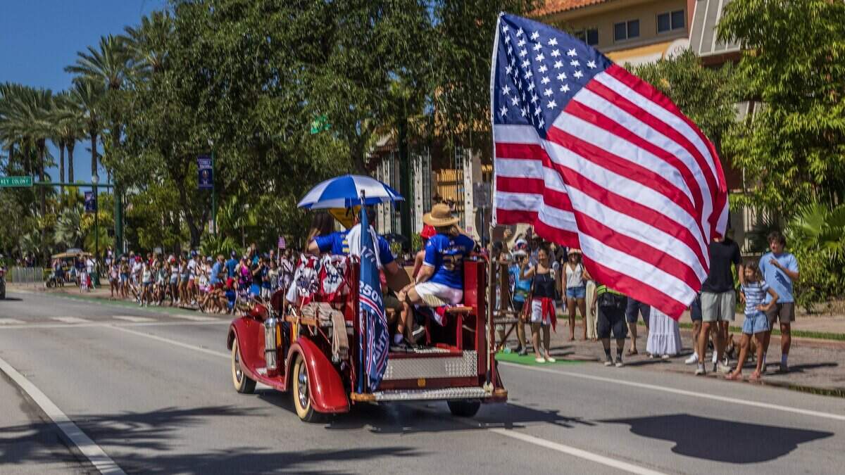 An antique fire truck from the Key Biscayne's fire department paraded during the 67th annual Key Biscayne Fourth of July parade celebrating the  America's 250th and the 35th anniversary of the Village's birth as its own municipality, on Saturday, July 04, 2026.