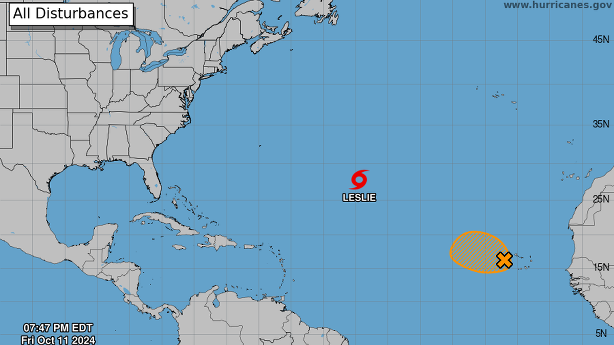 National Hurricane Center’s 8 p.m. Oct. 11, 2024, forecast map of the tropics.