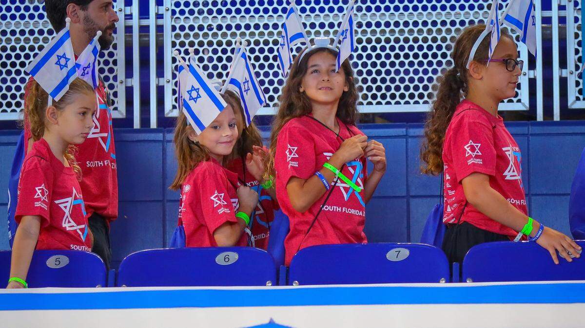 Students from Bengalma Charter School Hollywood parade to their seats to celebrate Israel’s 75th Independence Day at LoanDepot Park.