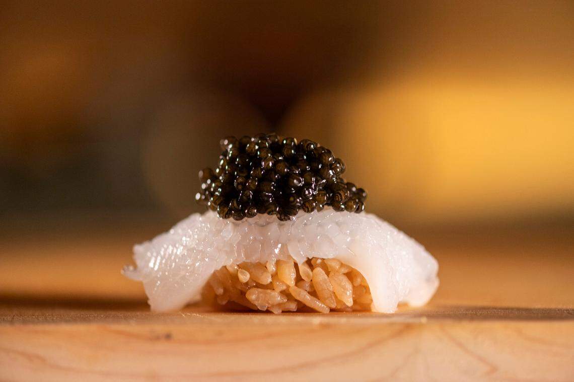 One of the bites from Ogawa Japanese restaurant in Miami, which serves an omakase-style menu. Ogawa was one of three Miami restaurants to earn a Michelin star in 2024.