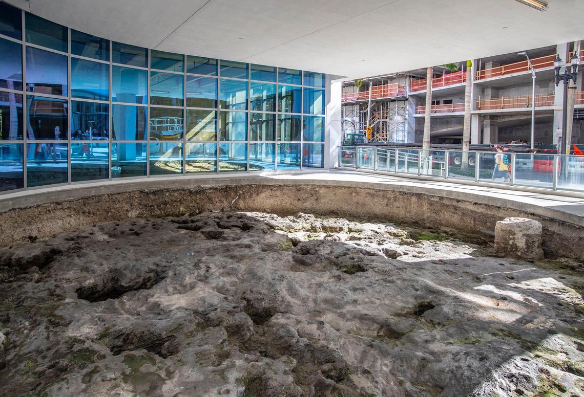 The Southwest Circle on display at Met Square in downtown Miami. The remains of the Tequesta site were excavated before construction of the building.