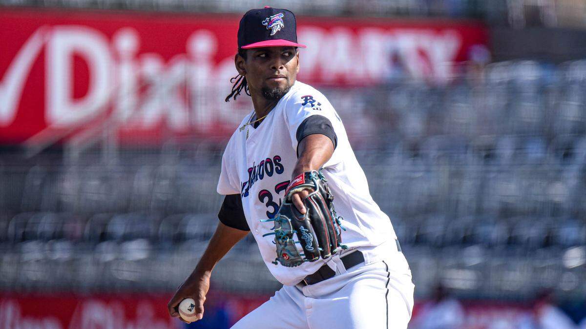 Miami Marlins right-handed pitcher prospect Edward Cabrera pitches in a game for the Double A Pensacola Blue Wahoos on Saturday, June 19, 2021.