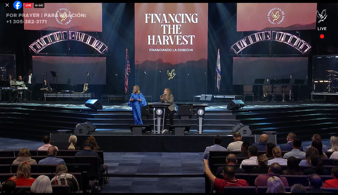 Pastor Paula White preaches at King Jesus Ministry in Miami, Florida.