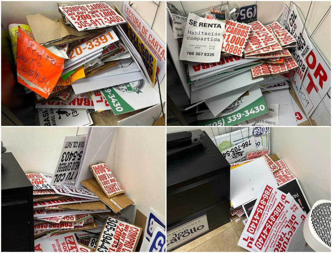 Photos of signs removed by Carollo’s District 3 staff during the months of June, July, August and September 2025. The District 3 office administrator said the vast majority of removed signs aren’t political and that employees are not targeting any candidates.