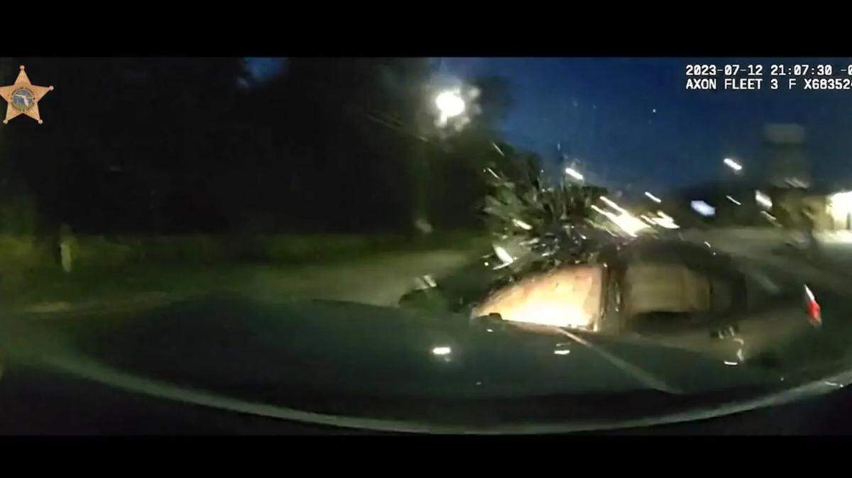 A Florida deputy crashed into a DUI suspect who pulled out directly in front of him in the street in Dunedin and the collision was captured in dashcam footage /Pinellas County Sheriff’s Office