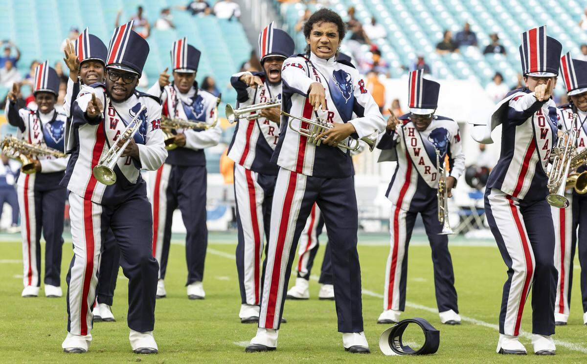 Showtime Marching Band performs during the halftime of the Orange Blossom Classic football game between Howard Bison and Florida A&M Rattlers at Hard Rock Stadium on Saturday, Aug. 30, 2025, in Miami Gardens, Fla.