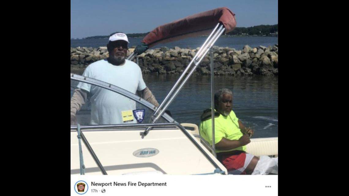 Two men pulled four people from the water when their boat started sinking, Virginia officials said.