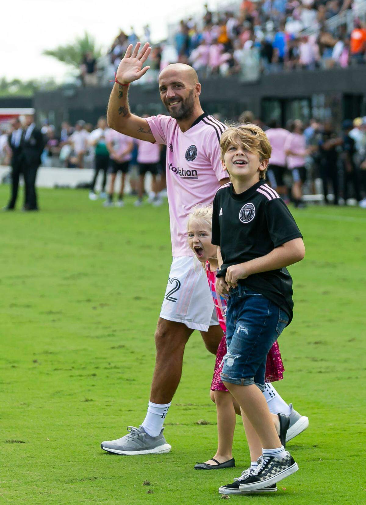 Inter Miami forward Federico Higuain (22) waves to the fans during the conclusion of his MLS soccer match against New York City FC at DRV PNK Stadium on Saturday, October 30, 2021, in Fort Lauderdale, Florida. This match was Federico’s last home game before retiring from Major League Soccer at the conclusion of this season. Inter Miami lost 3 to 1.