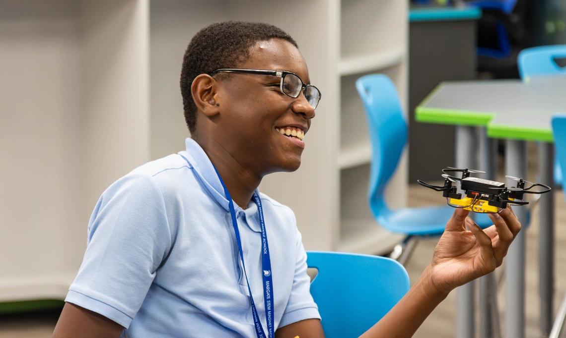 Ashton Fleureme takes a drone class at the Crockett Foundation on Friday, Sept. 20, 2024, in Fort Lauderdale, Fla.
