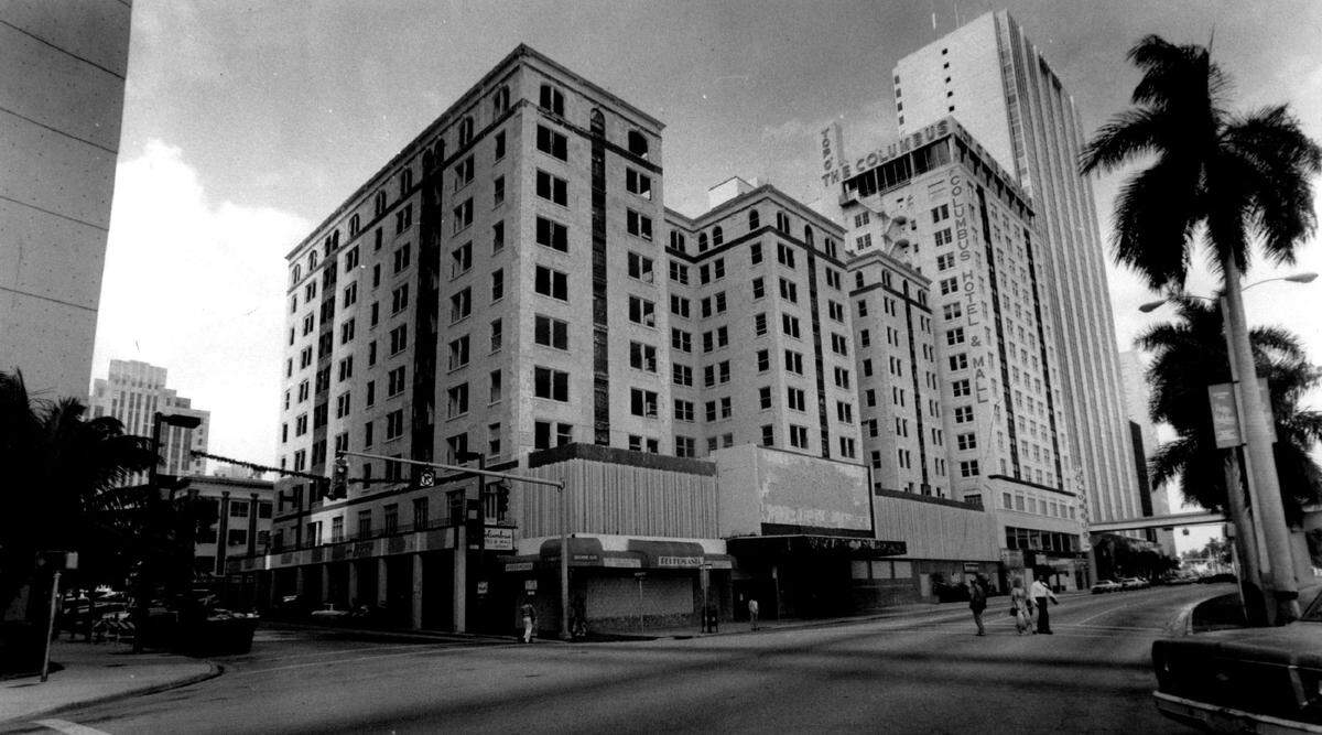 In 1988, Columbus Hotel from Biscayne Boulevard facing west.