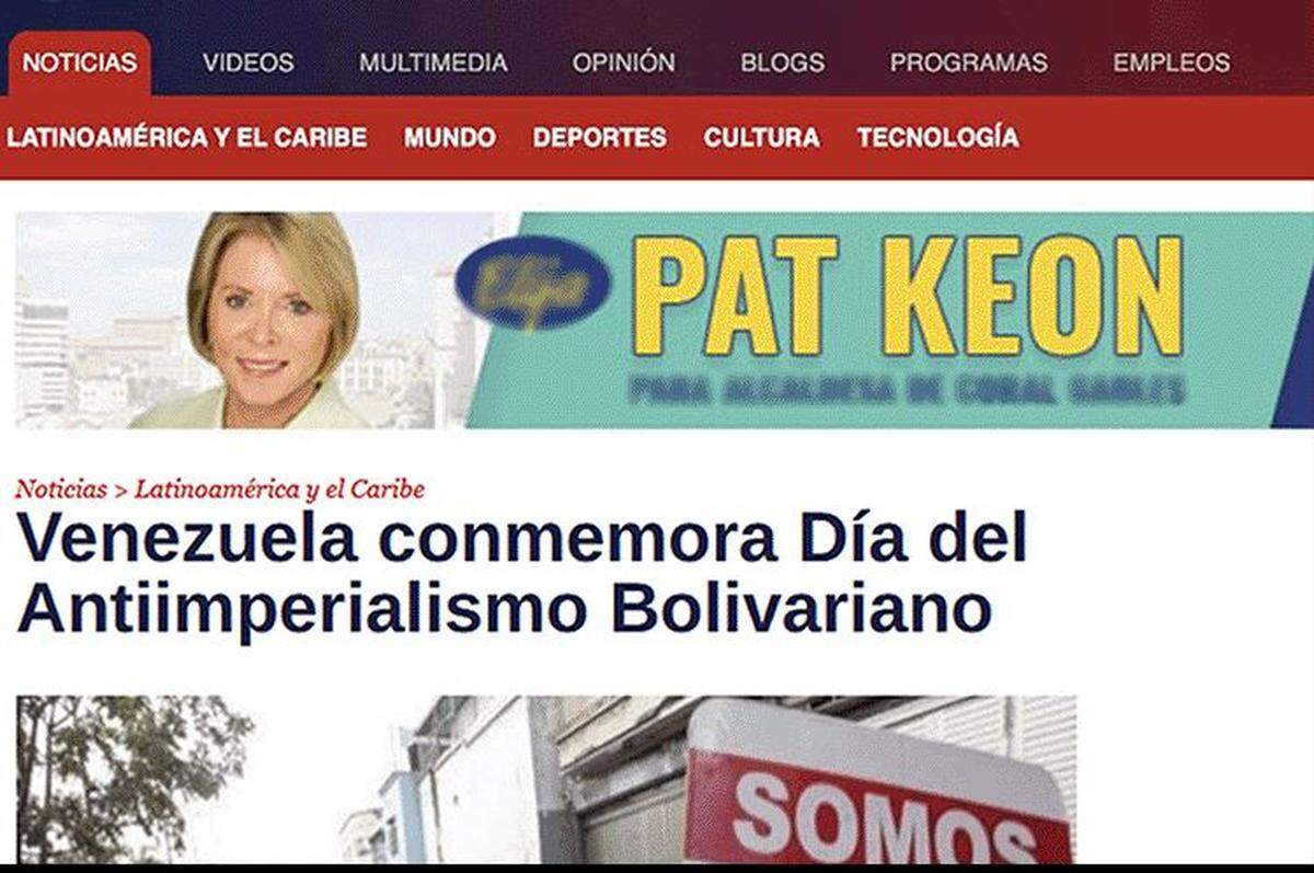 Mayoral candidate Vince Lago circulated a screenshot of a banner ad promoting one of his opponents, Patricia Keon, on the news site Telesur, a Latin American network sponsored primarily by the Venezuelan government.
