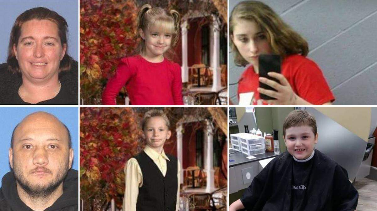 The Ohio mother, her boyfriend and her four children cops say she’s kidnapped: top row, left to right, Marianne Merritt, mother; Patience Wilson, 9; Damara Croley, 13; bottom row, left to right, Charles Perkins; Benjamin Karl-Leland Croley, 12; Damien Wilson, 8.