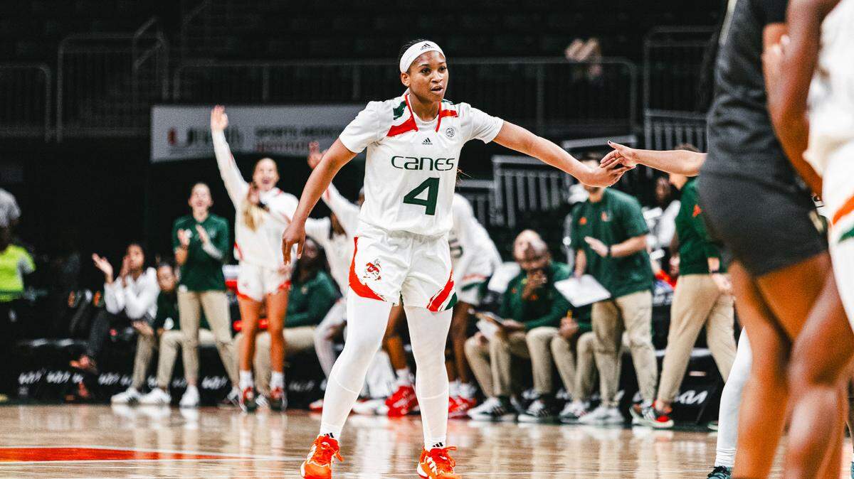 Jasmyne Roberts (4) scored a season-high 21 points to lead the University of Miami to a 77-47 home win over Wake Forest on Jan. 7, 2023