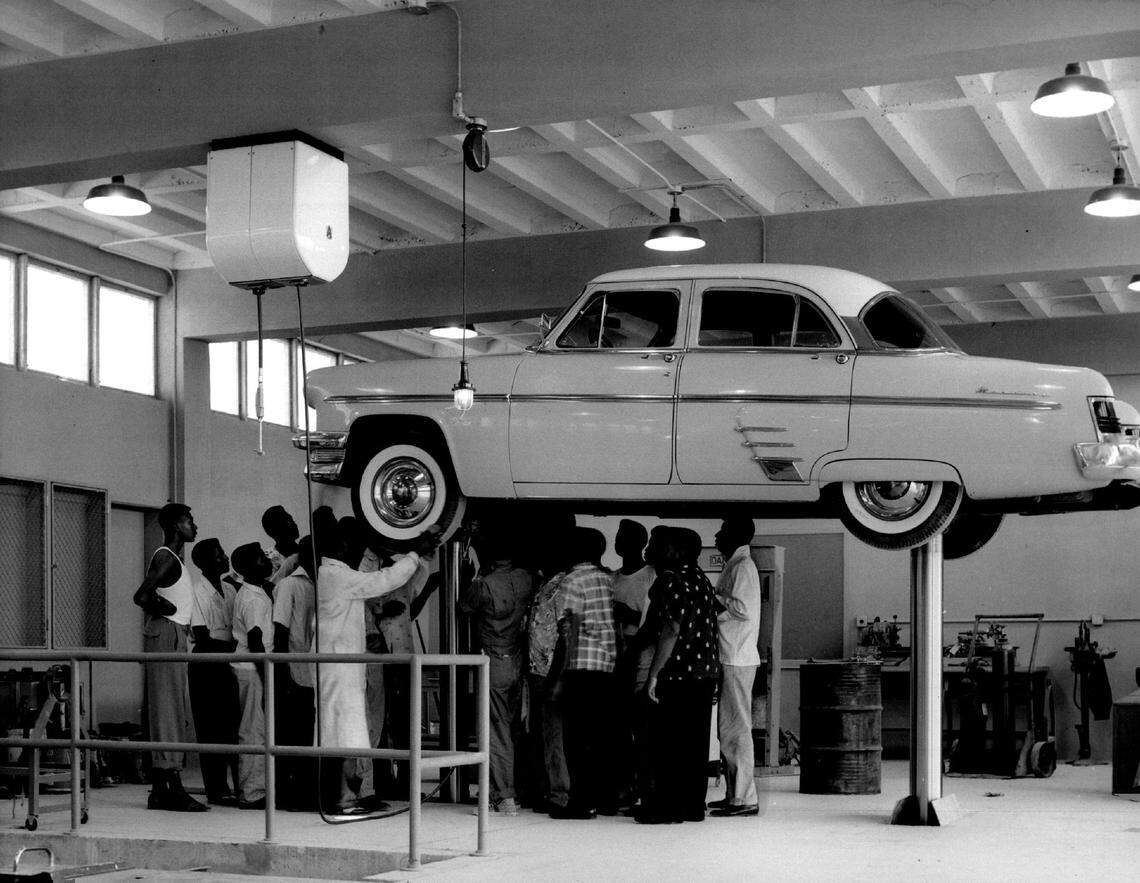 Northwestern High School auto mechanics shop in 1955.