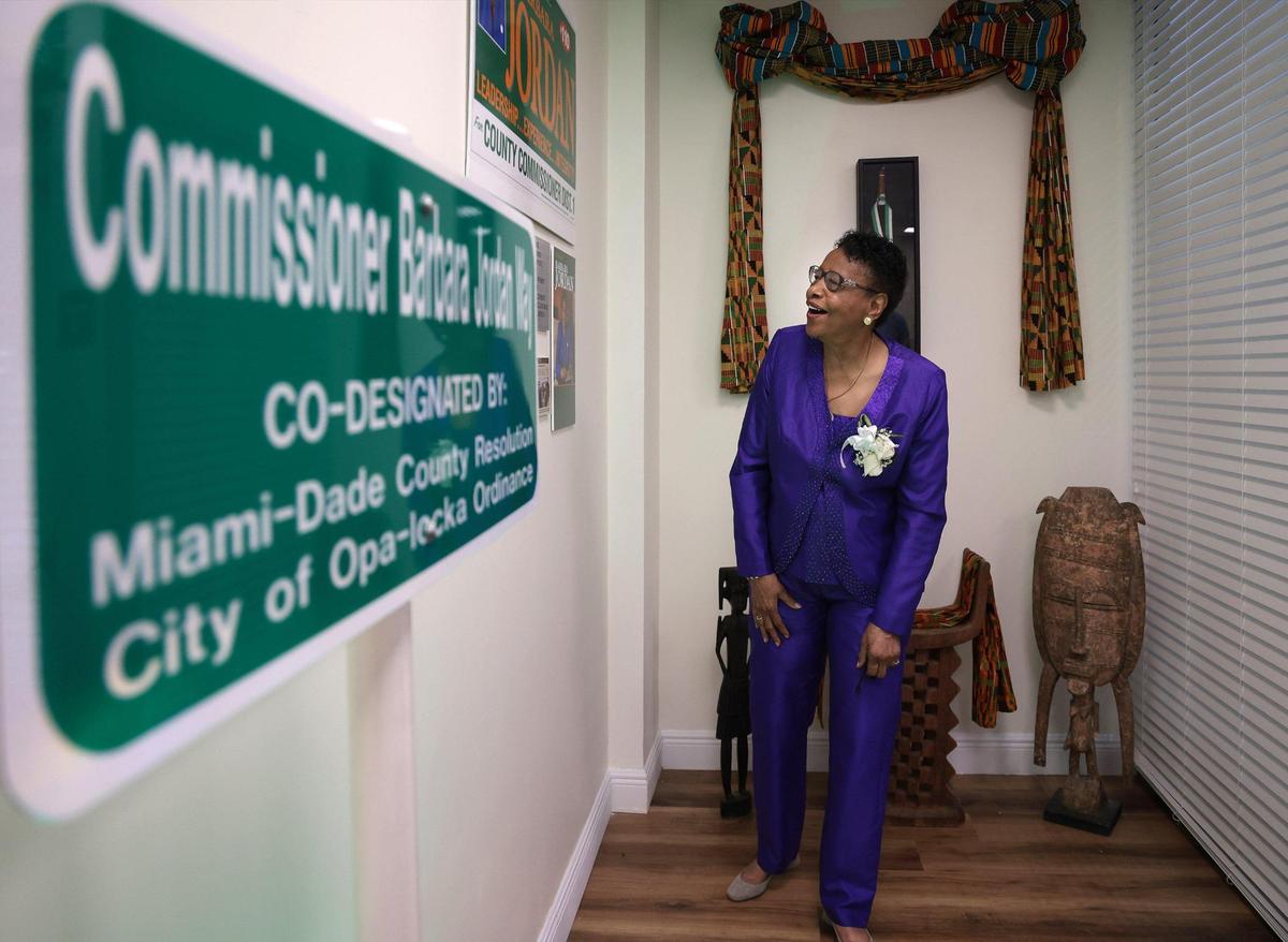 Barbara Jordan smiles as she tours for the first-time FMU’s Commissioner of Excellence Collection on Wednesday, September 15, 2021. The Collections displayed artifacts representing Jordan’s long political career and accolades. Former Miami-Dade Commissioner Barbara Jordan was honored by Florida Memorial University with the unveiling of the “Barbara J. Jordan Commissioner of Excellence Collection” inside the Nathan W. Collier Library at Florida Memorial University in Miami Gardens, Florida.