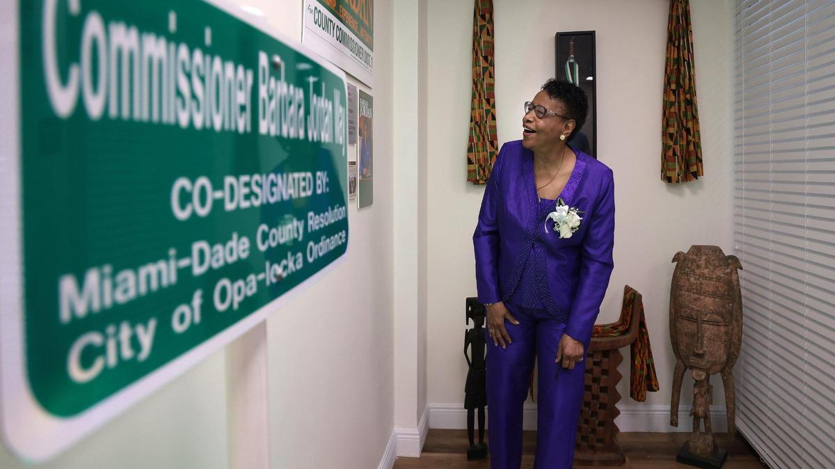 Former Miami-Dade Commissioner Barbara Jordan tours for the first time Florida Memorial University’s Commissioner of Excellence Collection on Wednesday, Sept. 15, 2021. The collection displays artifacts representing Jordan’s long political career and accolades. Jordan was honored by FMU with the unveiling of the “Barbara J. Jordan Commissioner of Excellence Collection” inside the Nathan W. Collier Library at Florida Memorial University in Miami Gardens, Florida.