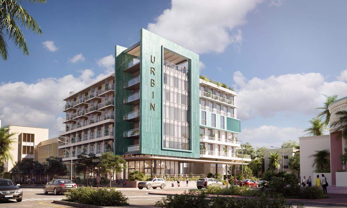 The Coral Gables-based Location Ventures and its co-living and co-working brand URBIN acquired the 4-story office building at 1234 Washington Ave. and the adjacent building and parking lot at 1260 Washington Ave. A rendering shows the proposed development at the site.
