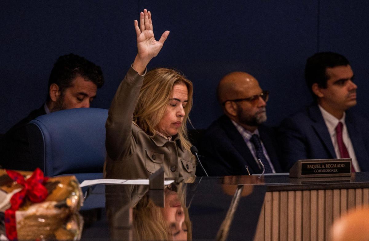 Miami-Dade County Raquel A. Regalado calls for a vote to override the veto by Mayor Daniella Levine Cava of legislation ending the addition of fluoride in county drinking water, at the County Commission chambers on Tuesday, May 6, 2025.