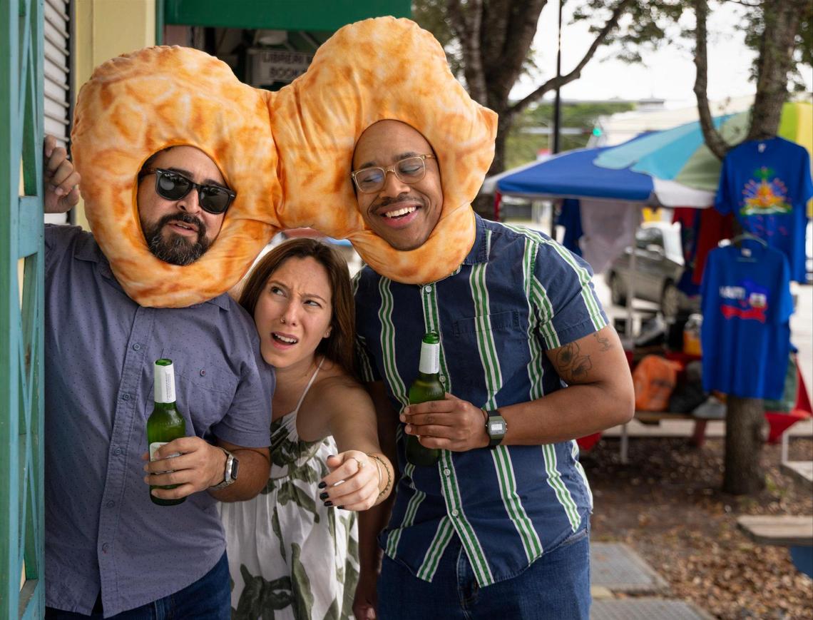 Is someone you love leaving you this holiday season? Give them this Two-Person Peanut Headpiece and then make them put it on with you and then tell them they can’t leave you, ever. Pictured, Joey Flechas, Dinah Irwin, Lance Dixon