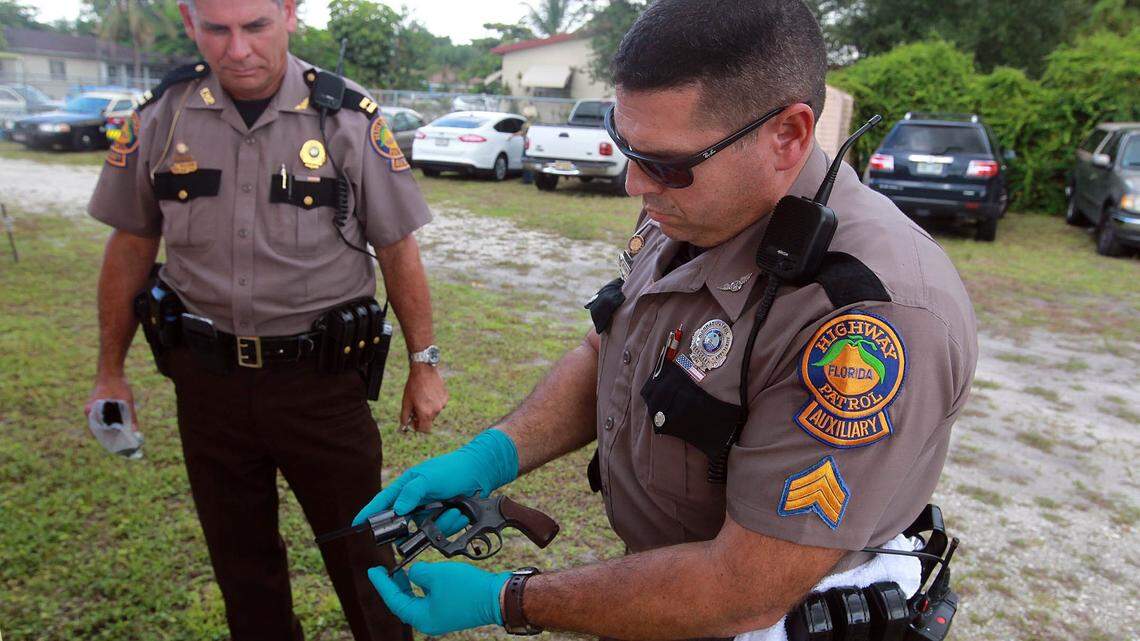 State troopers checked handguns along with the Opa-locka Police Department and other agencies at St. Andrew Missionary Baptist Church in Opa-locka during a Gun Buy Back Initiative in 2015.