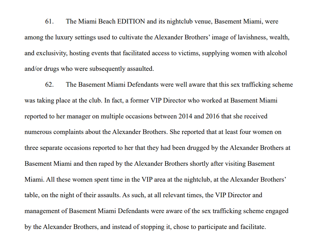 A lawsuit filed on Jan. 22, 2026 against Oren and Alon Alexander, and a nightclub on Miami Beach, among other defendants.